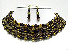 MULTI STRAND WOVEN GLASS BALL AND SEED BEADS NECKLACE EARRING SET 