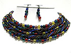 MULTI STRAND WOVEN GLASS BALL AND SEED BEADS NECKLACE EARRING SET 