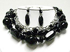 MULTI STRAND CERAMIC STONE AND CHIP STONE NECKLACE SET