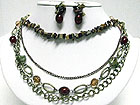 NATURAL CHIP STONE AND MULTI STRAND METAL LONG NECKLACE SET