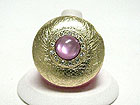 CAT EYE STONE AND CRYSTAL ACCENT SCRATCH METAL ROUND STRETCH RING