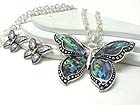 ABALON DECO BUTTERFLY PENDANT NECKLACE EARRING SET - Wholesale Jewelry