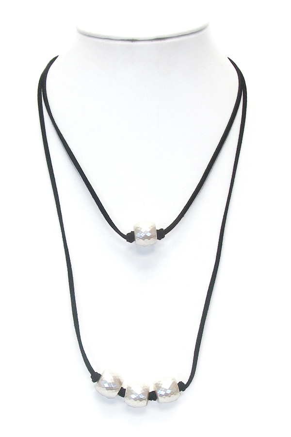 DOUBLE LEATHERETTE LAYER FAUX PEARL NECKLACE