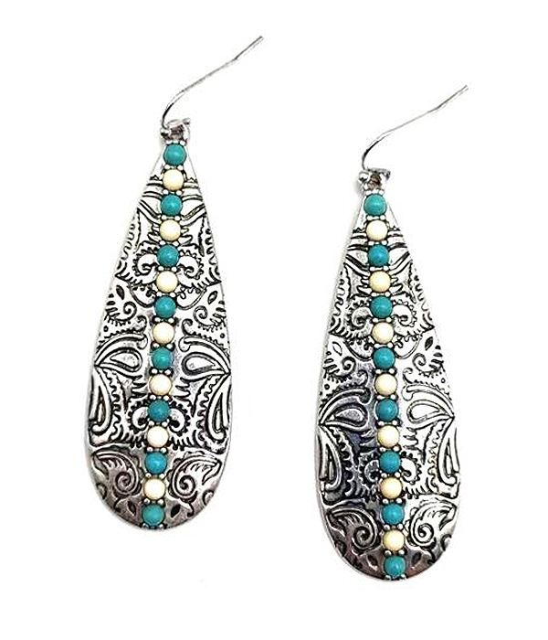 TURQUOISE AND TEXTURED TEARDROP EARRING