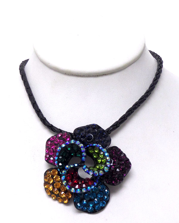 BRAIDED LEATHER CHAIN WITH FLOWER NECKLACE