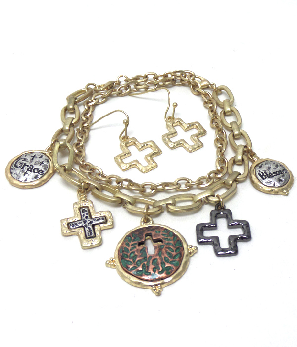 DUAL FUNCTION CROSS AND METAL WRAP BRACELET OR NECKLACE SET