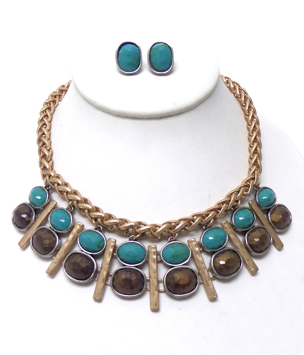 TWISTED METAL WITH STONE NECKLACE SET