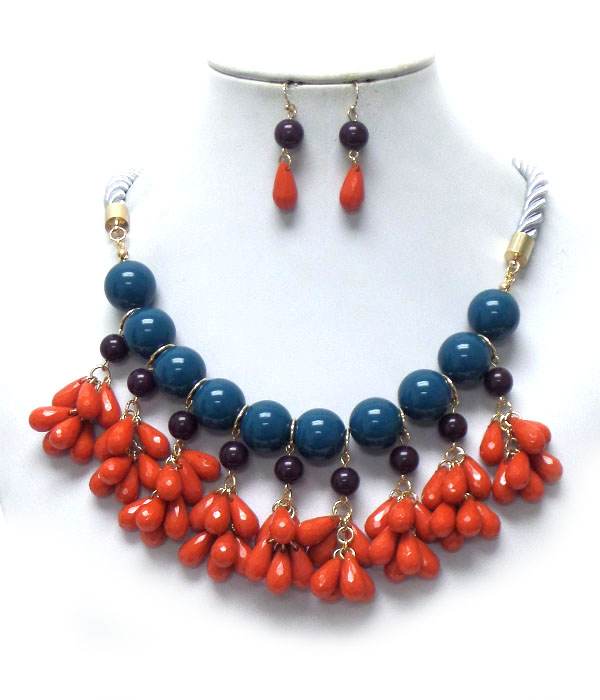 DOUBLE LAYER BEADS WITH TWISTED ROPE NECKLACE SET
