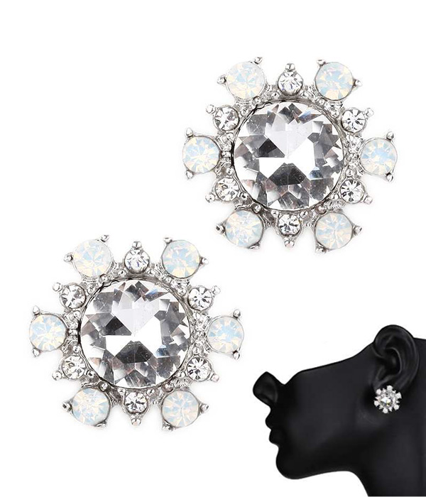 FACET GLASS AND CRYSTAL FLOWER POST EARRING