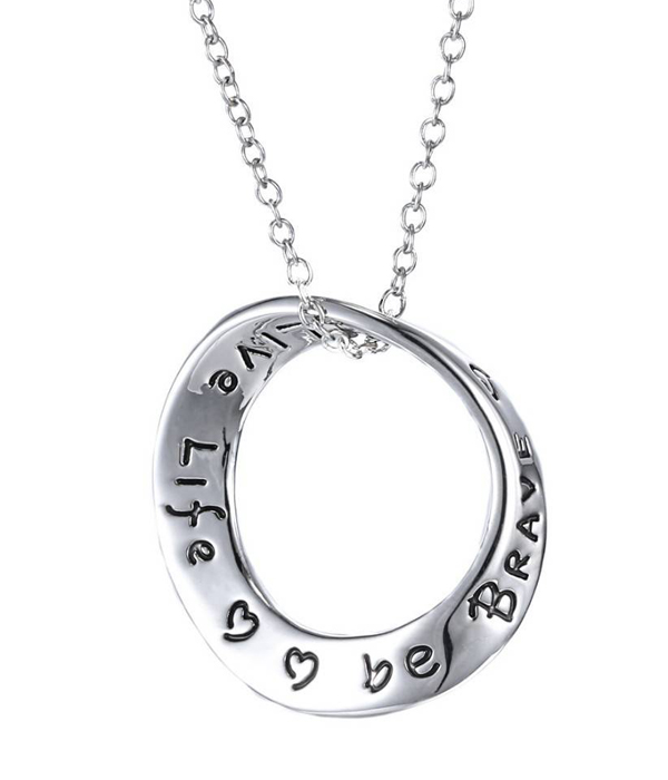 ETSY STYLE MESSAGE TWIST RING NECKLACE - BE BRAVE LOVE LIFE
