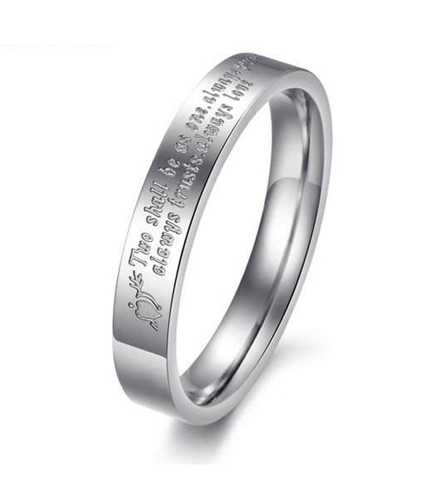 CRYSTAL ACCENT SIMPLE MESSAGE STAINLESS STEEL RING - TWO SHALL BE AS ONE ALWAYS LOVE -valentine