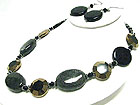 FACET METAL AND CERAMIC DISK LINK NECKLACE EARRING SET