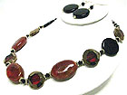 FACET METAL AND CERAMIC DISK LINK NECKLACE EARRING SET
