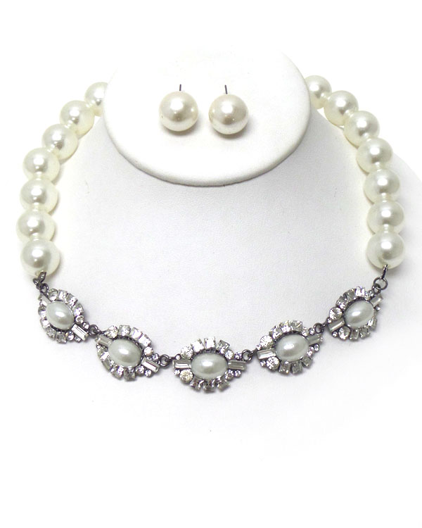 PEARL AND CRYSTALS NECKLACE SET 