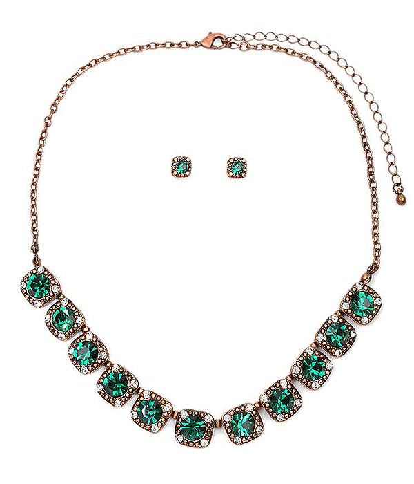 FACET STONE AND CRYSTAL MIX PARTY NECKLACE SET