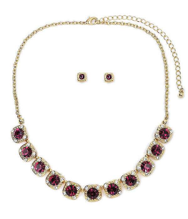 FACET STONE AND CRYSTAL MIX PARTY NECKLACE SET