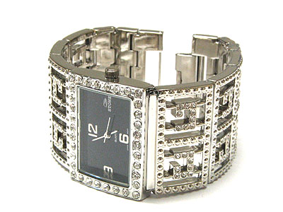 CRYSTAL SQUARE FRAME METAL BAND WATCH