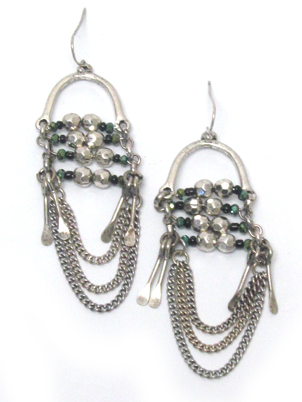 BEADS AND HANGING CHAIN DROP EARRING