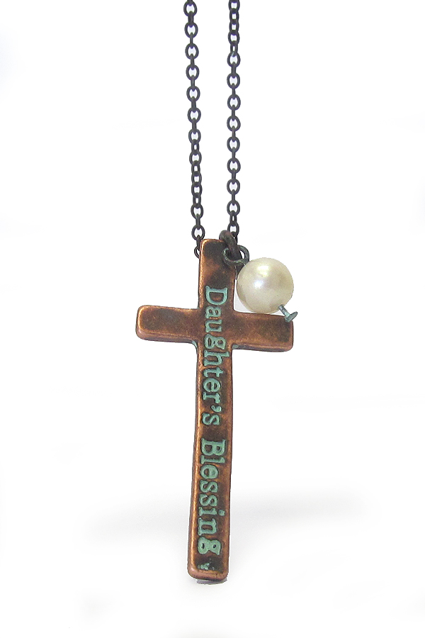 PEARL AND CROSS PENDANT NECKLACE - DAUGHTERS BLESSING
