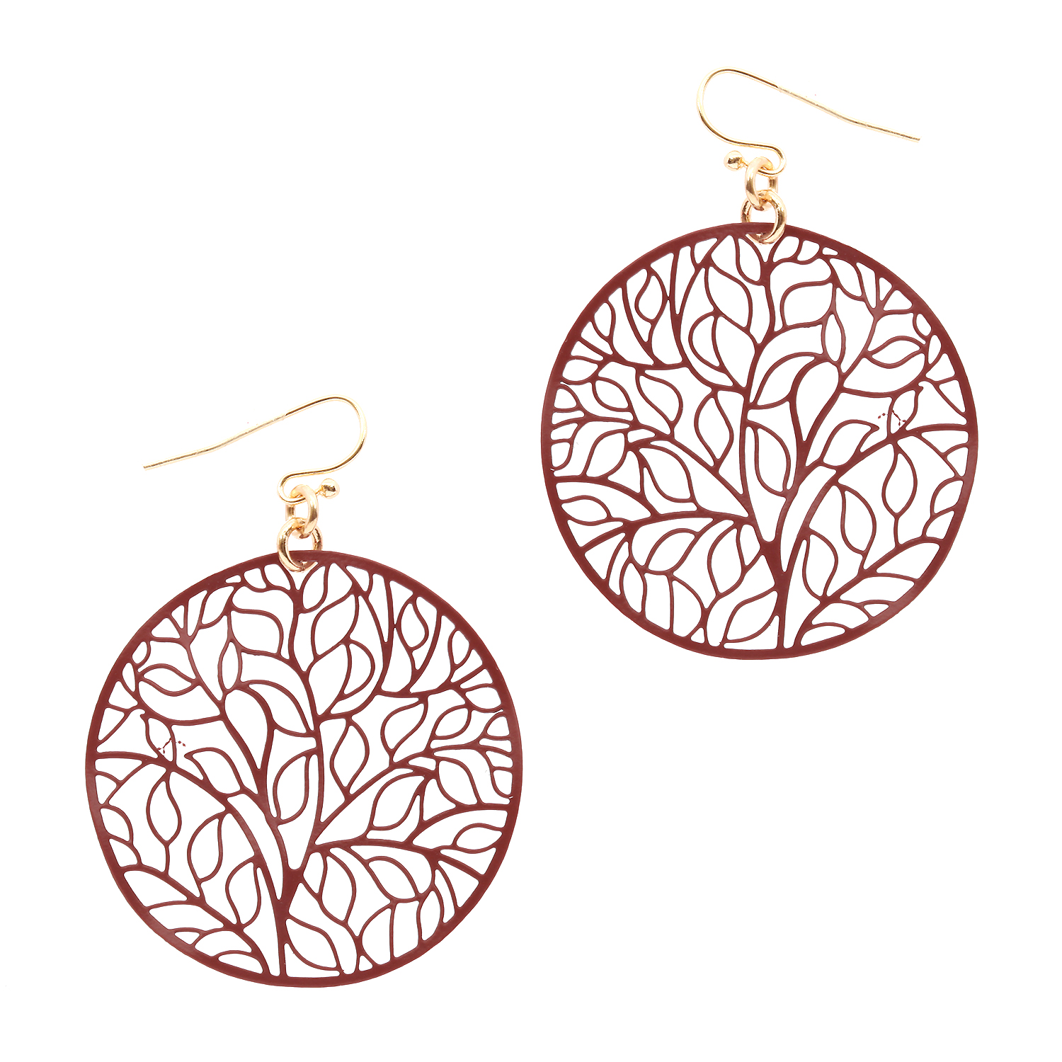METAL FILIGREE COLOR RUBBER COATED TREE EARRING