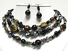 TRIPLE ROW CERAMIC STONE AND MULTI BEADS NECKLACE SET