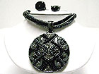 METAL AND BEADS ART LARGE ROUND PEANDANT NECKLACE SET