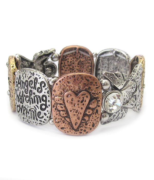 RELIGIOUS INSPIRATION CHICO STYLE ANGEL THEME STRETCH BRACELET - ANGELS WATCHING OVER ME