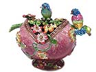 CRYSTAL AND EPOXY COVER FLOWERS AND BIRDS DECO JEWELRY BOX