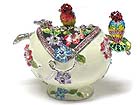 CRYSTAL AND EPOXY COVER FLOWERS AND BIRDS DECO JEWELRY BOX