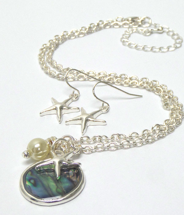 STARFISH ABALONE STONE WITH PEARL NECKLACE SET 
