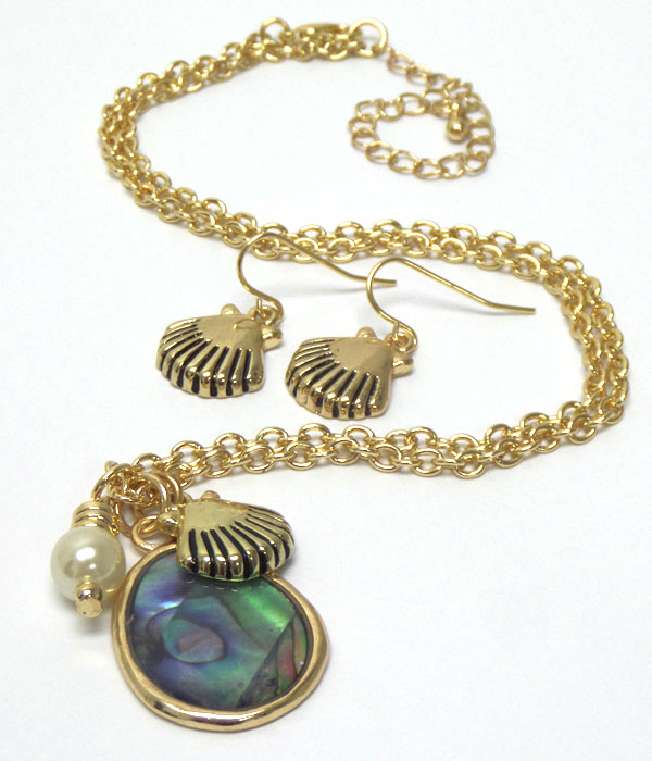 SHELL ABALONE STONE WITH PEARL NECKLACE SET