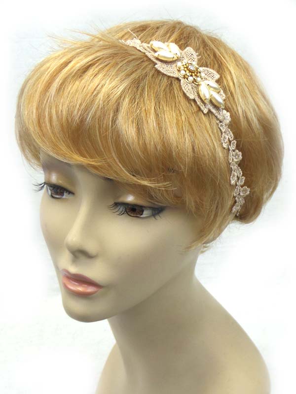 LACE WITH PEARLS AND CRYSTALS HEADBAND