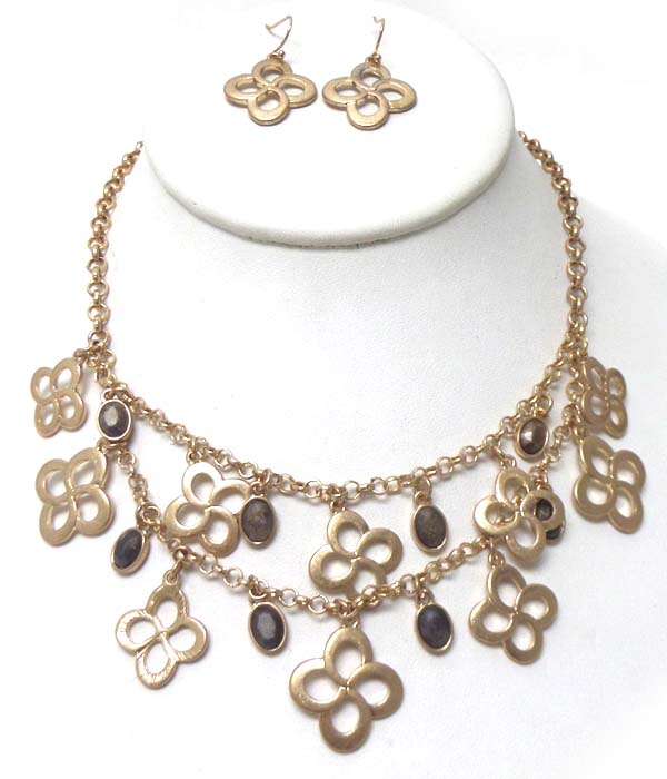 MAT GOLD TWO LAYER STONE NECKLACE SET 