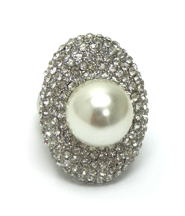CRYSTAL STUD AND PEARL CENTER STRETCH RING