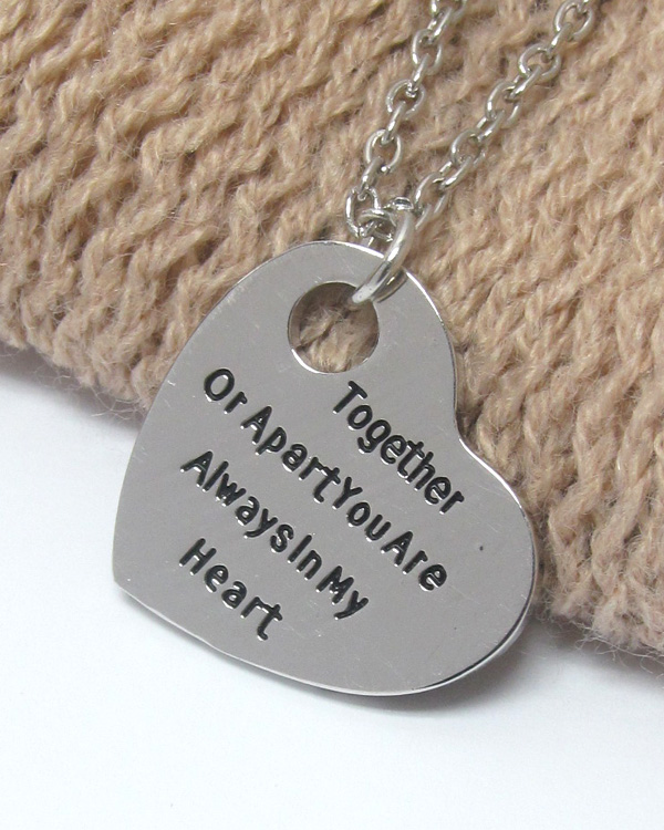 LOVE MESSAGE HEART PENDANT NECKLACE - YOU ARE ALWAYS IN MY HEART -valentine
