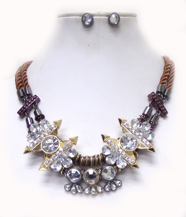 2 LAYER ROPE CRYSTAL DROP NECKLACE SET