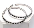 ROUND METAL PATTERN CRYSTAL  HOOP EARRING - WEAR RESISTANT ELECTRO PLATING