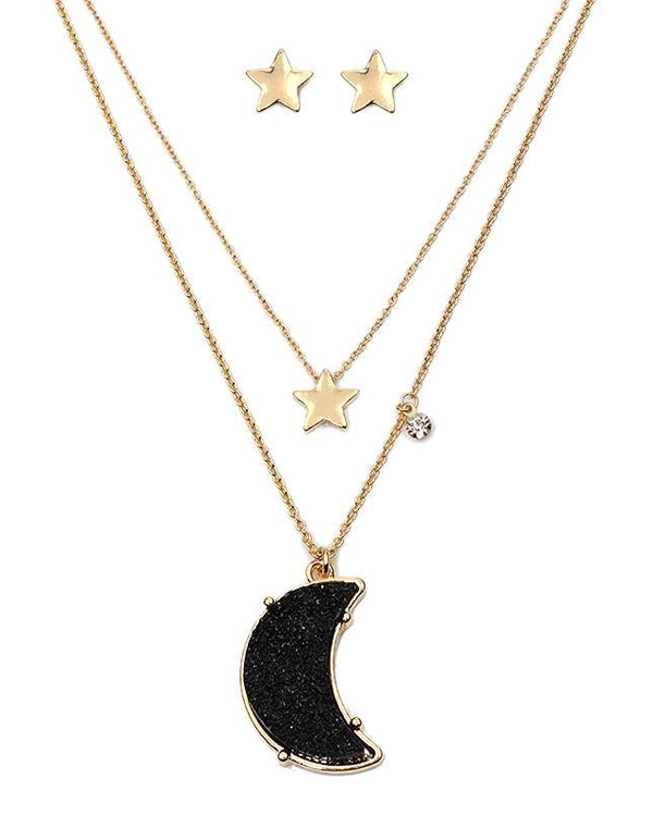 DRUZY MOON AND STAR DOUBLE LAYER NECKLACE SET