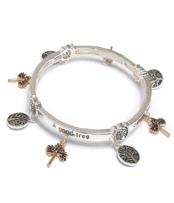 RELIGIOUS INSPIRATION TREE OF LIFE CHARM AND MESSAGE ON SIDE STRETCH BRACELET - MATTHEW 7:18