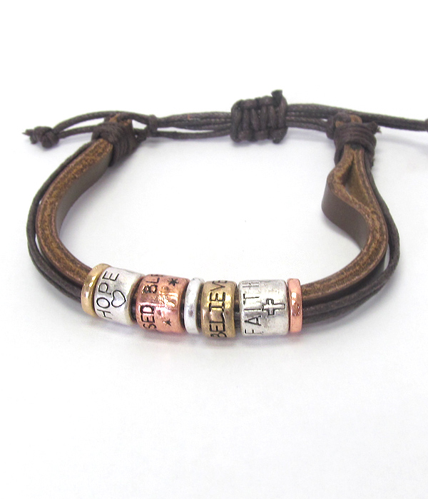 RELIGIOUS INSPIRATION LEATHERETTER PULL TIE BRACELET - HOPE BLESSED BELIEVE
