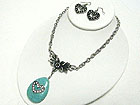 TURQUOISE STONE AND CRYSTAL HEART PENDANT NECKLACE SET