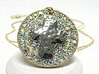 HAMMERED METAL CROSS CRYSTAL ROUND PENDANT NECKLACE