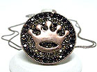 METAL CROWN CRYSTAL ROUND PENDANT NECKLACE