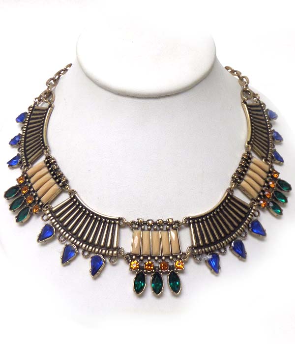 WORN GOLD WITH MULTI STONES AND CRYSTALS NECKLACE