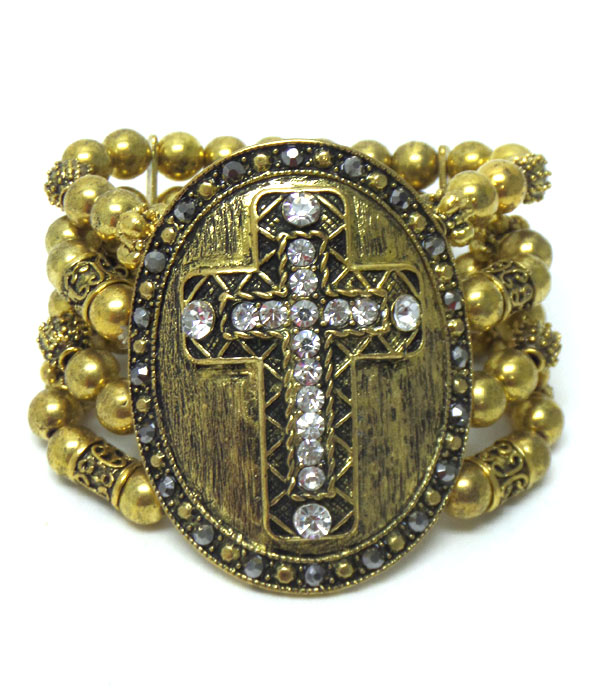 CROSS WITH CRYSTALS AND LAYER BEADS BRACELET
