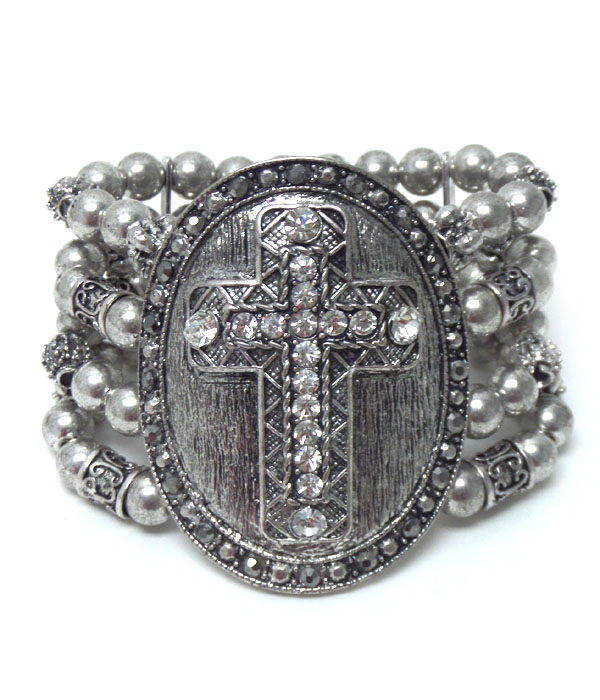CROSS WITH CRYSTALS AND LAYER BEADS BRACELET 