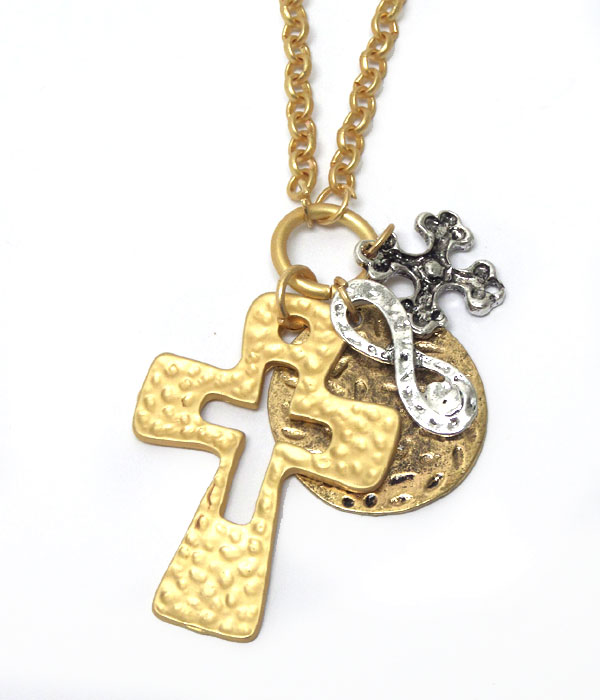 CHARM CROSS INFINITY BOW NECKLACE 