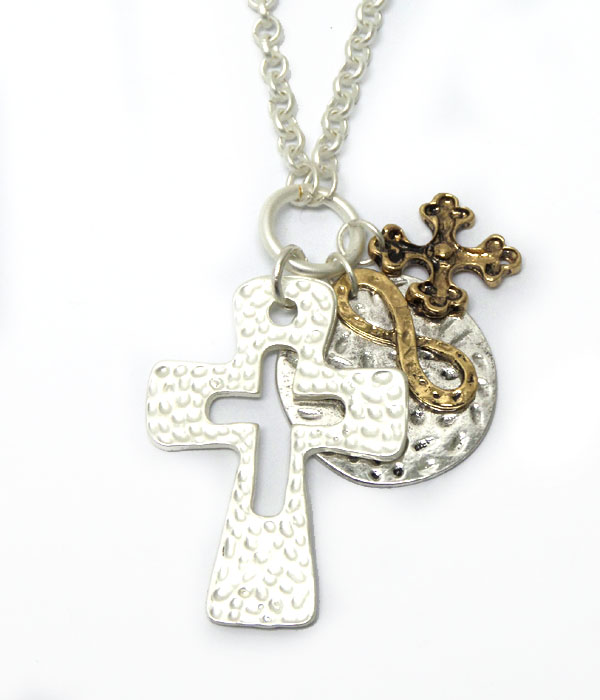 CHARM CROSS INFINITY BOW NECKLACE