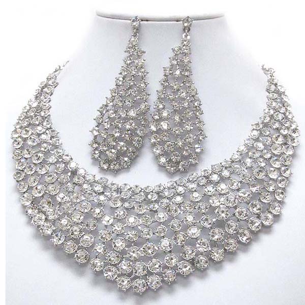 LUXURY CLASS VICTORIAN STYLE AND AUSTRIAN CRYSTAL DECO PARTY BIB NECKLACE EARRING SET