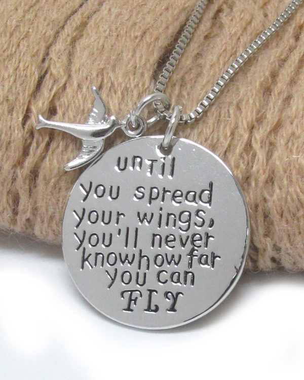 INSPIRATION MESSAGE TWO PIECE PENDANT NECKLACE - YOU WILL NEVER KNOW HOW FAR YOU CAN FLY